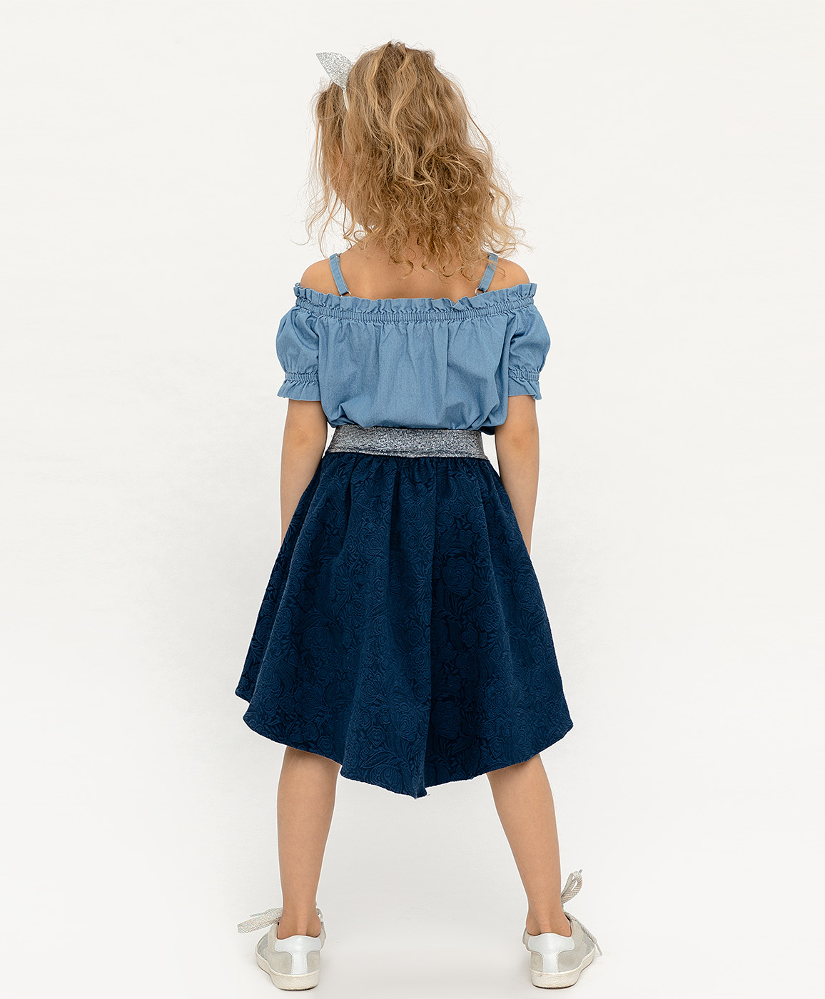 Синяя жаккардовая юбка на резинке Button Blue 120BBGP61011000, размер 152, цвет синий - фото 4