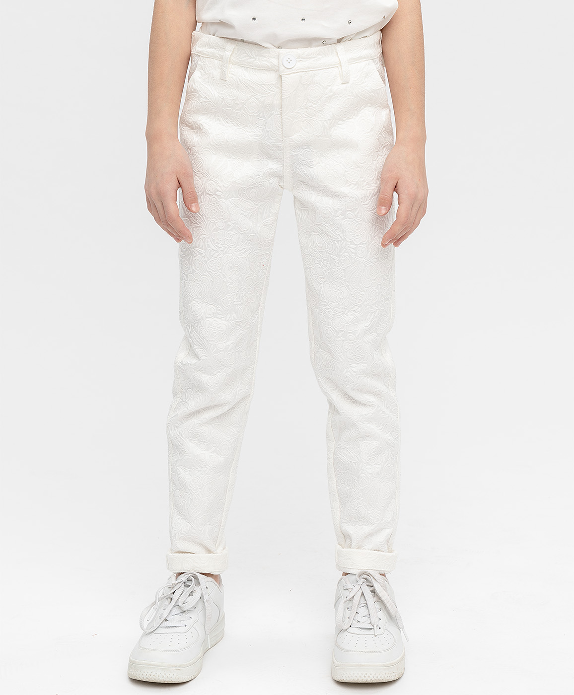 Белые жаккардовые брюки Button Blue 120BBGP63010200, размер 104, цвет белый - фото 2