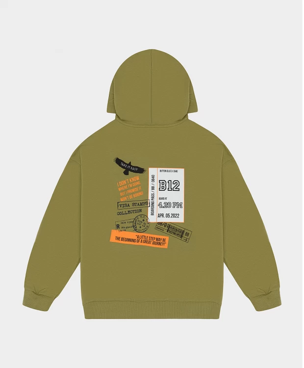 фото Толстовка со спущенным плечом хаки button blue (140)