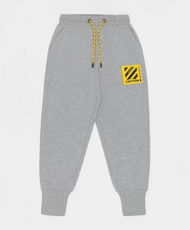 фото Брюки из футера с нашивкой серые button blue (146)