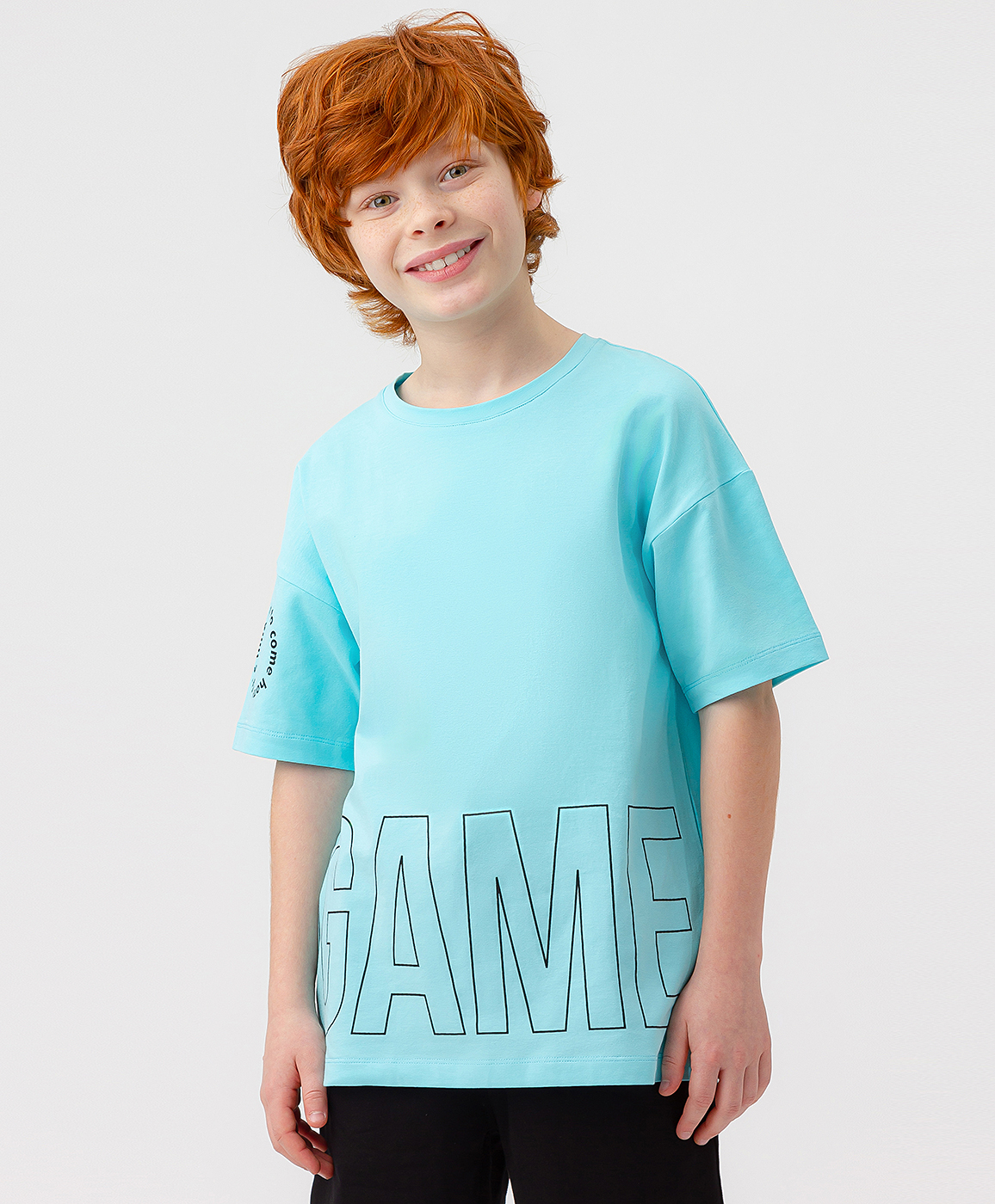 фото Футболка удлиненная голубая button blue