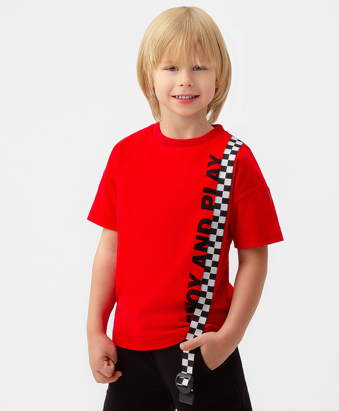 

Футболка с коротким рукавом и дизайнерскими акцентами красная Button Blue, Красный, 123BBBMC12043500