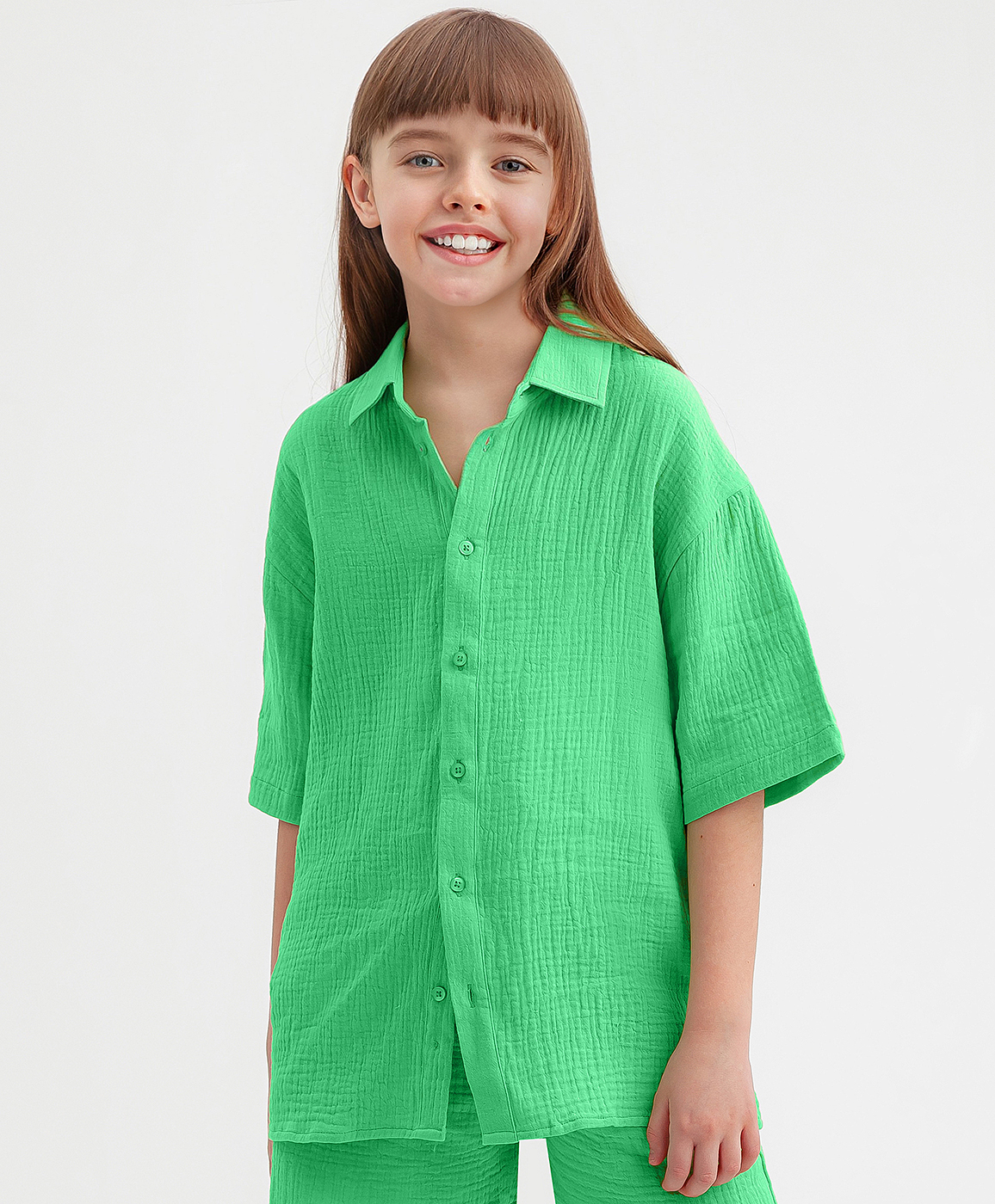 

Рубашка муслиновая с коротким рукавом зеленая Button Blue, Зеленый, 123BBGJC22024800