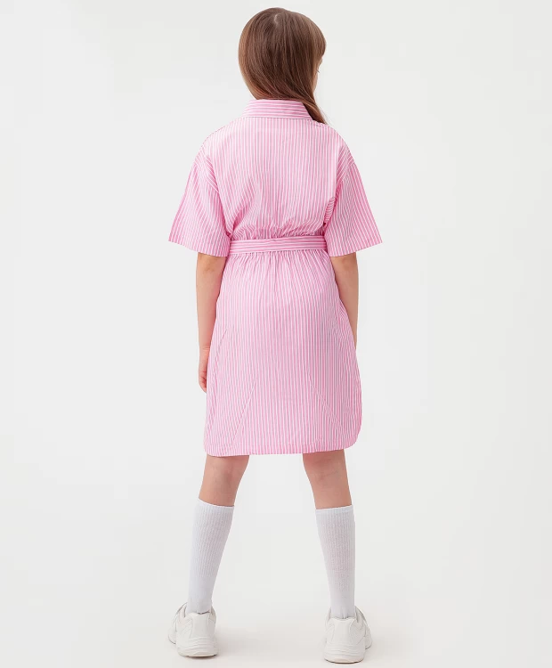 фото Платье-рубашка в мелкую полоску розовое button blue (146)