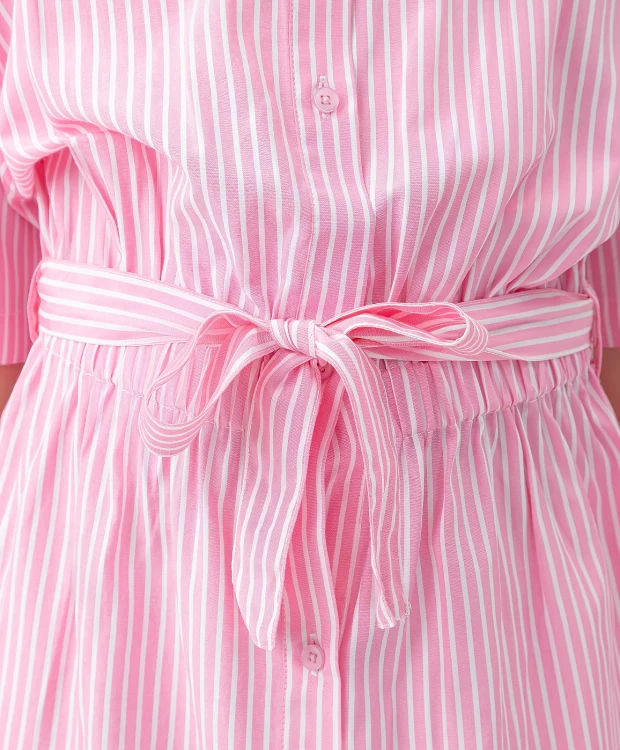 фото Платье-рубашка в мелкую полоску розовое button blue (146)