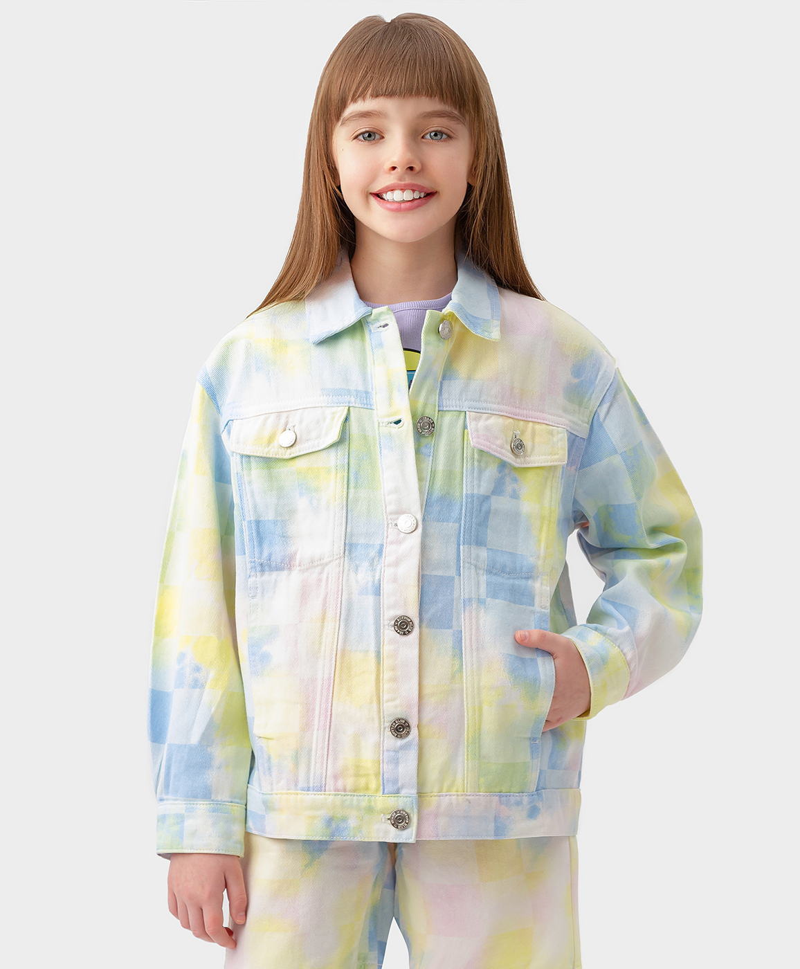 Джинсовая куртка разноцветная Button Blue 123BBGJC40030002, размер 146 - фото 1