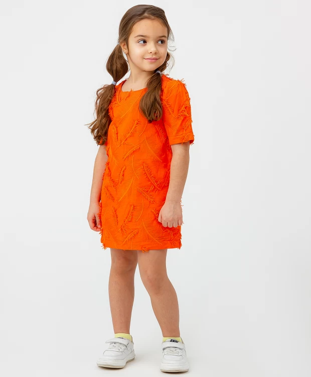фото Платье с вышивкой в виде перьев оранжевое button blue (116)