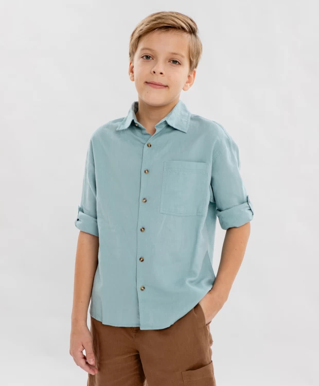 фото Рубашка голубая для мальчика button blue (110)