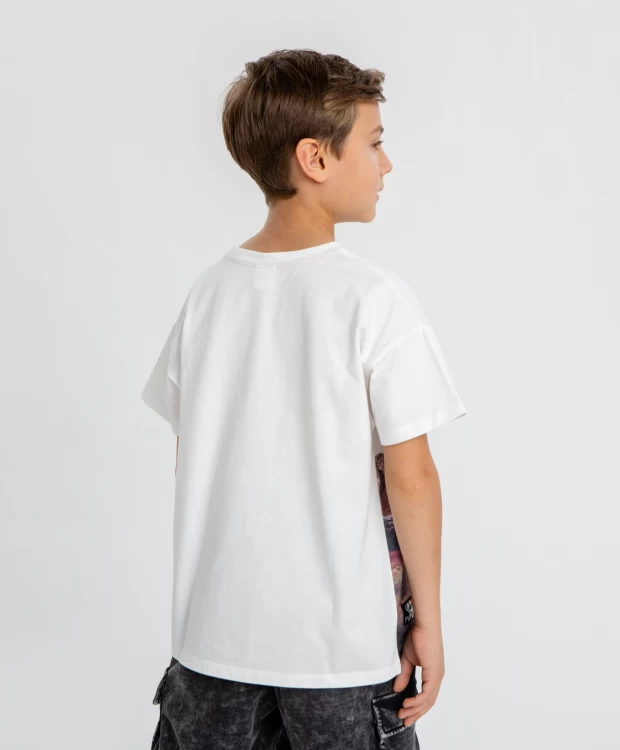 фото Футболка с принтом бежевая для мальчика button blue (158)