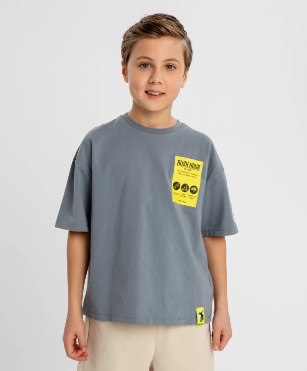 Футболка с принтом серая для мальчика Button Blue футболка с принтом бежевая для мальчика button blue