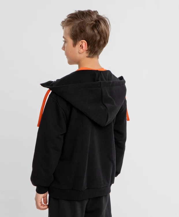 фото Худи с капюшоном с принтом на молнии чёрное для мальчика button blue (146)