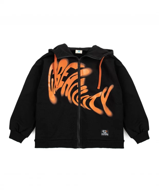 фото Худи с капюшоном с принтом на молнии чёрное для мальчика button blue (146)