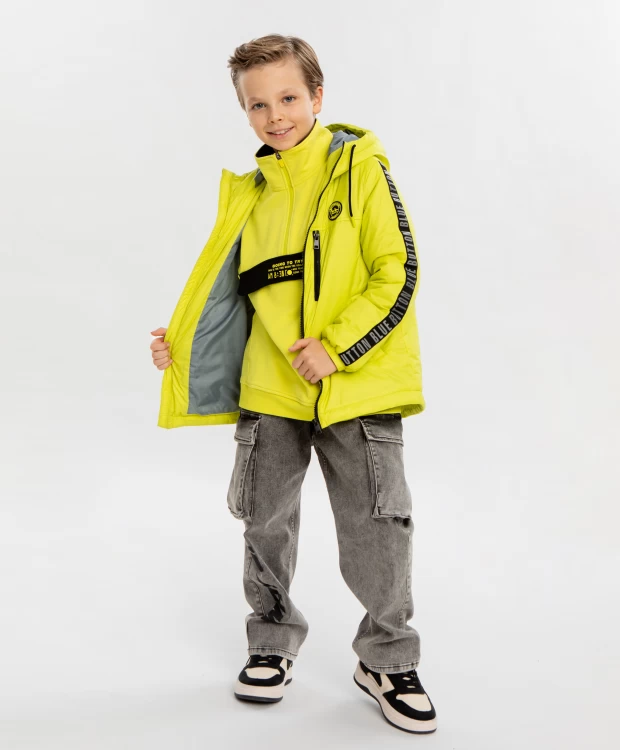 фото Куртка демисезонная с капюшоном для мальчика салатовая button blue (146)