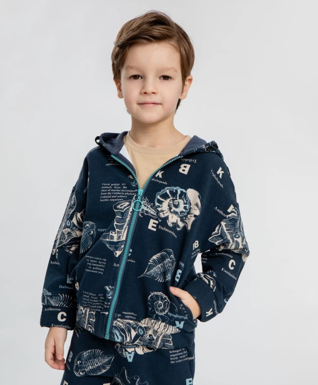 фото Худи оверсайз с принтом на молнии синее для мальчика button blue (98)