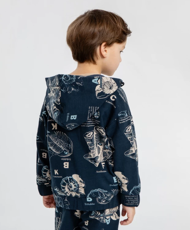 фото Худи оверсайз с принтом на молнии синее для мальчика button blue (98)