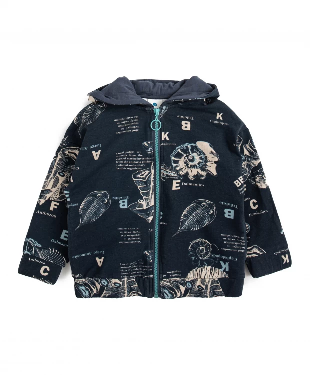 фото Худи оверсайз с принтом на молнии синее для мальчика button blue (98)