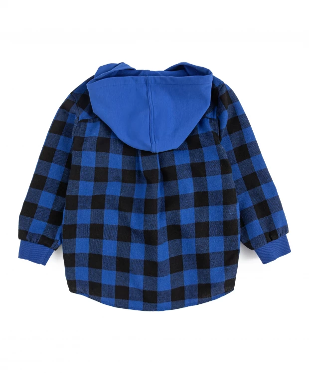фото Рубашка фланелевая с капюшоном в клетку синяя для мальчика button blue (104)
