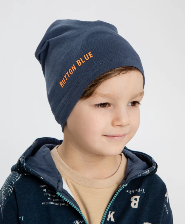 фото Шапка бини без подворота детская button blue (54)