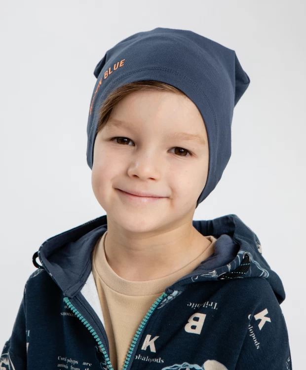 фото Шапка бини без подворота детская button blue (54)
