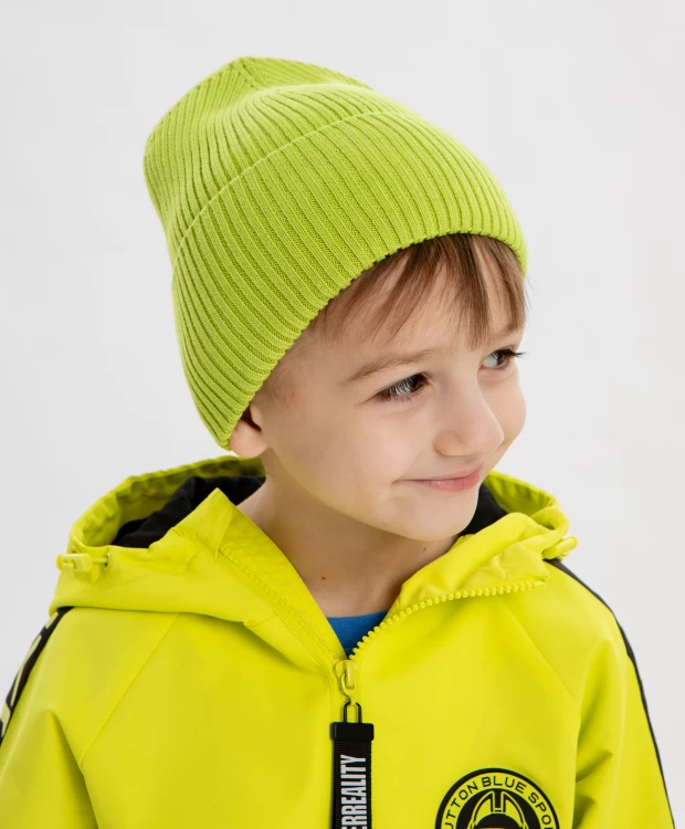 фото Шапка бини с подворотом салатовая детская button blue (52)