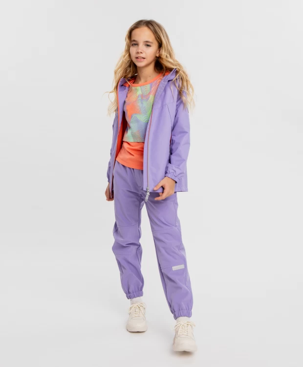 фото Ветровка softshell с капюшоном фиолетовая для девочки button blue (104)