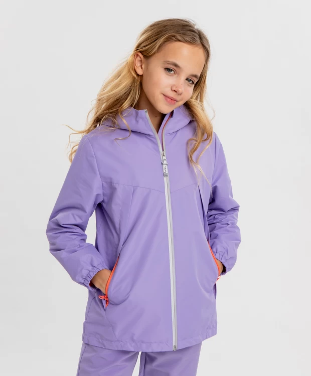 фото Ветровка softshell с капюшоном фиолетовая для девочки button blue (104)