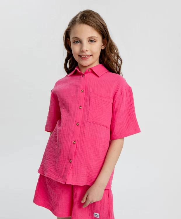 Рубашка с коротким рукавом розовая для девочки Button Blue рубашка оверсайз с коротким рукавом button blue