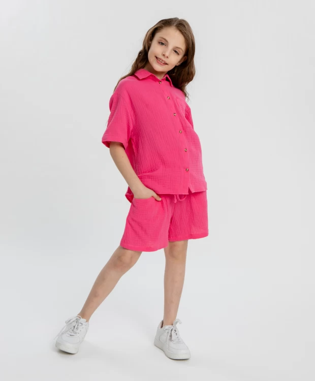 фото Рубашка с коротким рукавом розовая для девочки button blue (104)