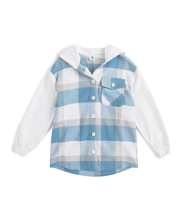 фото Рубашка с капюшоном в клетку для девочки button blue (128)
