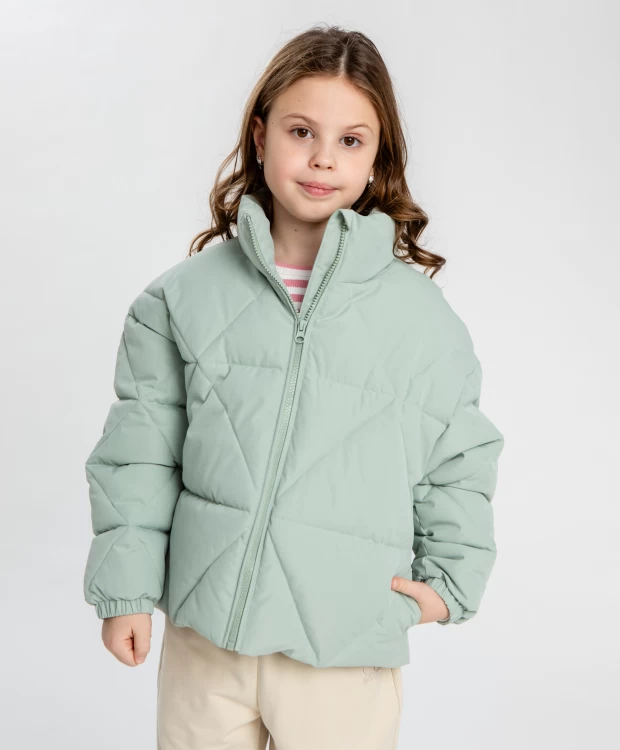 фото Куртка с геометричной стежкой демисезонная зелёная для девочки button blue (158)