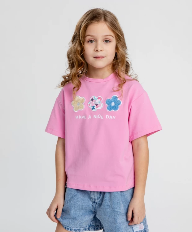 Футболка кроп-топ с принтом розовая для девочки Button Blue футболка розовая с принтом button blue