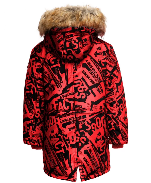 фото Красное зимнее пальто с орнаментом button blue (110)