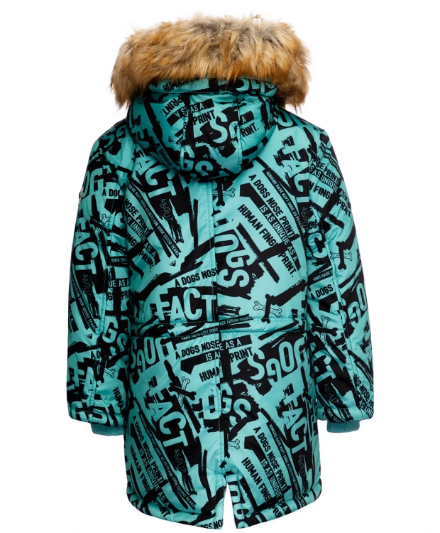 фото Зеленое зимнее пальто с орнаментом button blue (116)