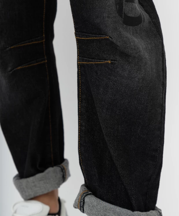 фото Черные свободные джинсы button blue (158)