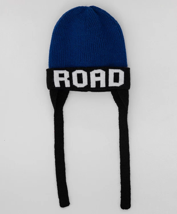 фото Принтованная синяя шапка с завязками button blue (50)