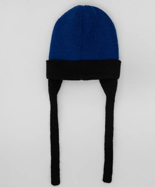 фото Принтованная синяя шапка с завязками button blue (50)