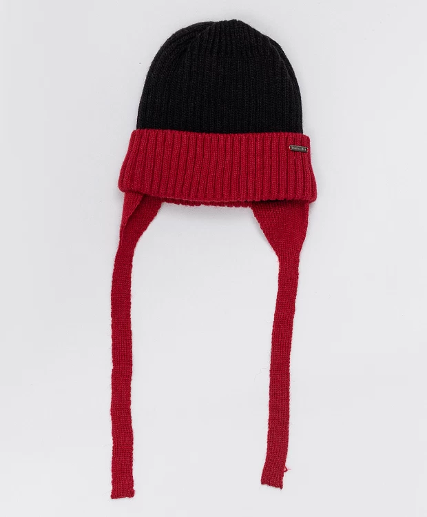 фото Красно-черная шапка с завязками button blue (50)