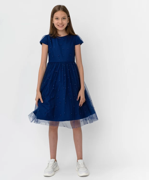 фото Синее платье с сеткой button blue (134)