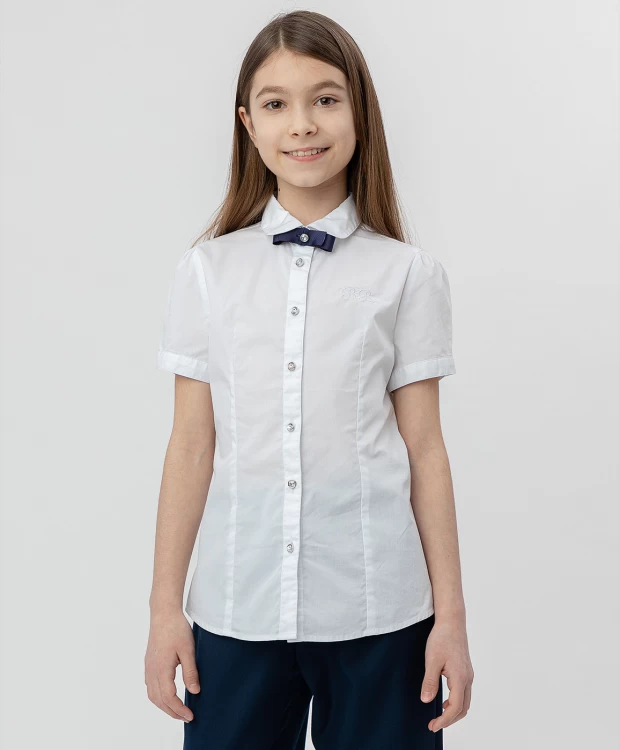 фото Белая рубашка с коротким рукавом button blue (128)
