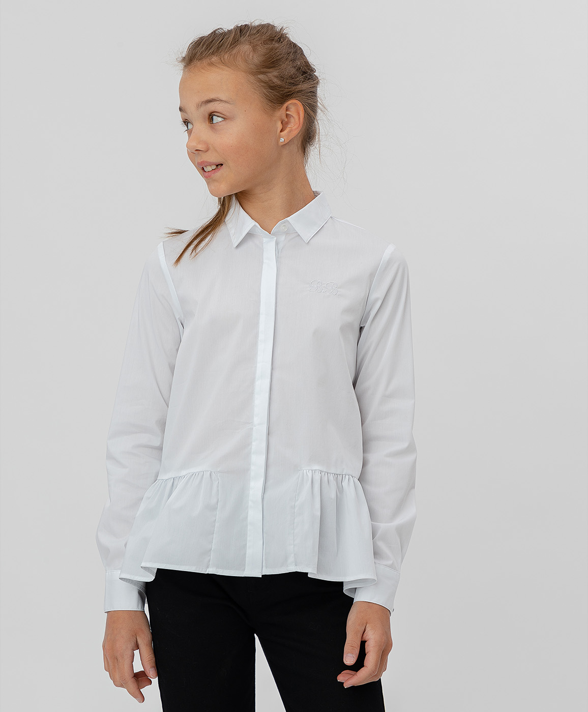 Белая блузка с длинным рукавом Button Blue
