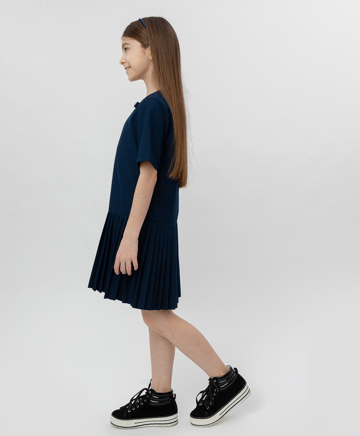 фото Синее платье с коротким рукавом button blue