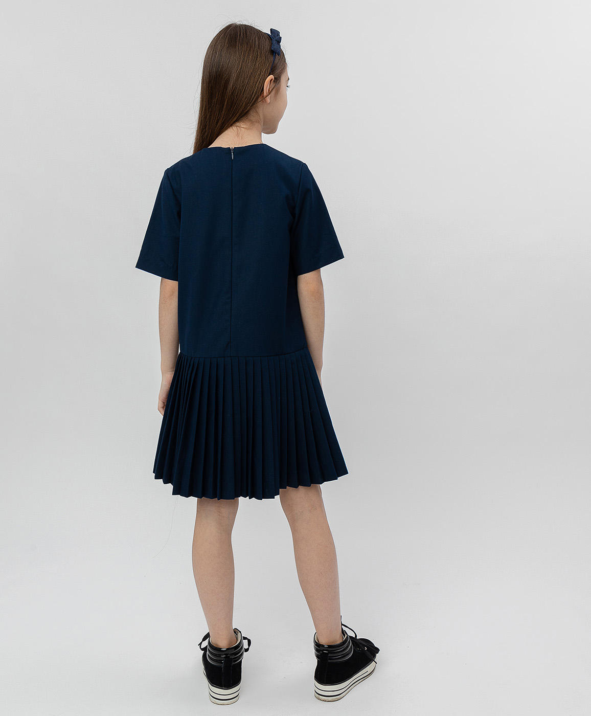 фото Синее платье с коротким рукавом button blue