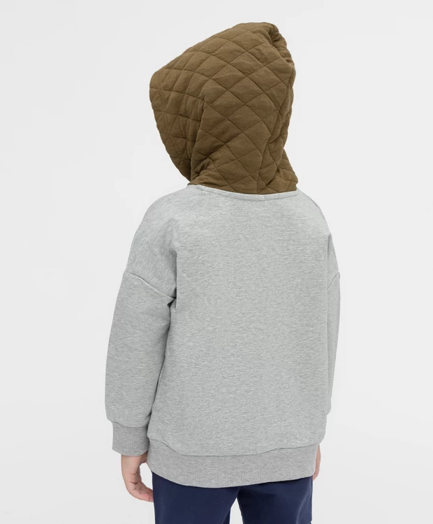 фото Худи серое с карманом из отделочной ткани button blue (116)