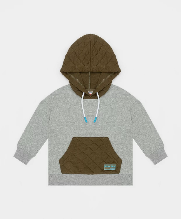 фото Худи серое с карманом из отделочной ткани button blue (116)