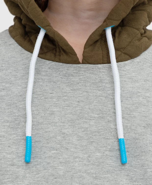 фото Худи серое с карманом из отделочной ткани button blue (116)