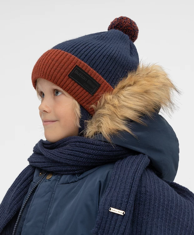 фото Шапка вязаная на подкладе button blue (50)