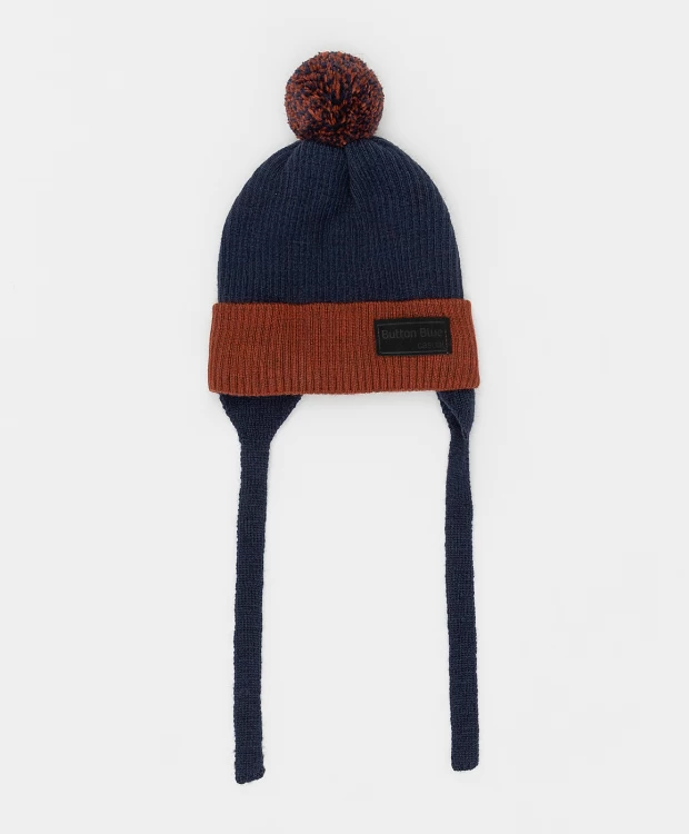 фото Шапка вязаная на подкладе button blue (50)