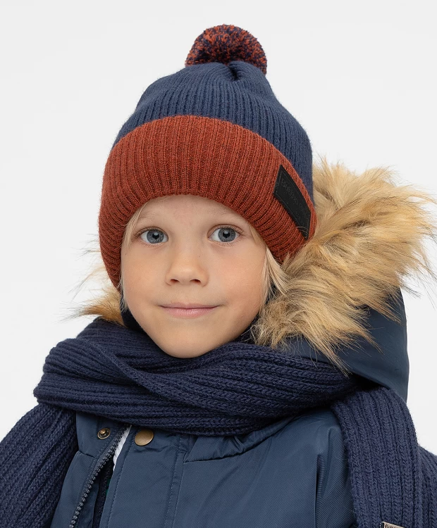 фото Шапка вязаная на подкладе button blue (50)