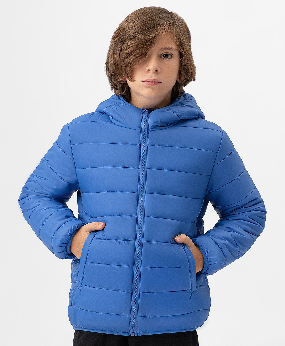 фото Куртка демисезонная базовая с капюшоном синяя button blue