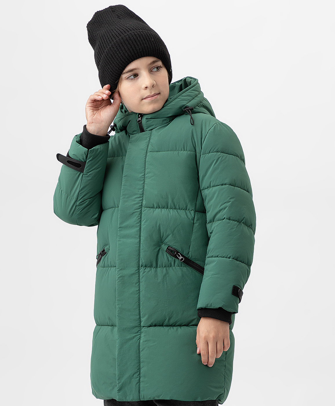 фото Пальто зимнее с капюшоном и утяжками зеленое button blue